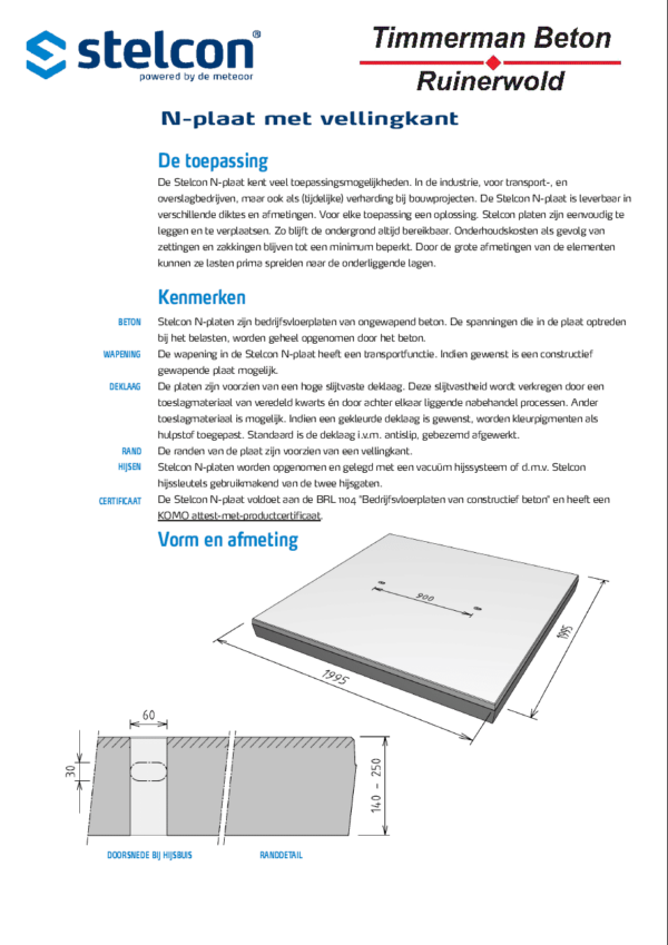 Stelcon N-plaat vellingkant glad 200x200x14cm » Timmerman Beton